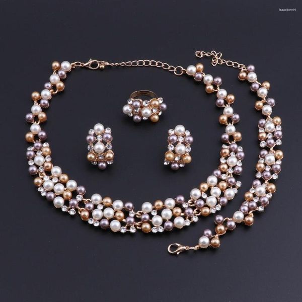 Collana Orecchini Set OEOEOS Simulato Perla Di Cristallo Da Sposa Perline Africane Nigeriano Wedding Party Costume Jewelry