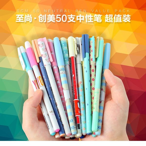 PENS 50PCS/Lot SCM Korea Lovely Cute Nero Blue Ink Gel Penna per uffici scolastici per studente Le penne di articoli di cartoleria per la spedizione gratuita