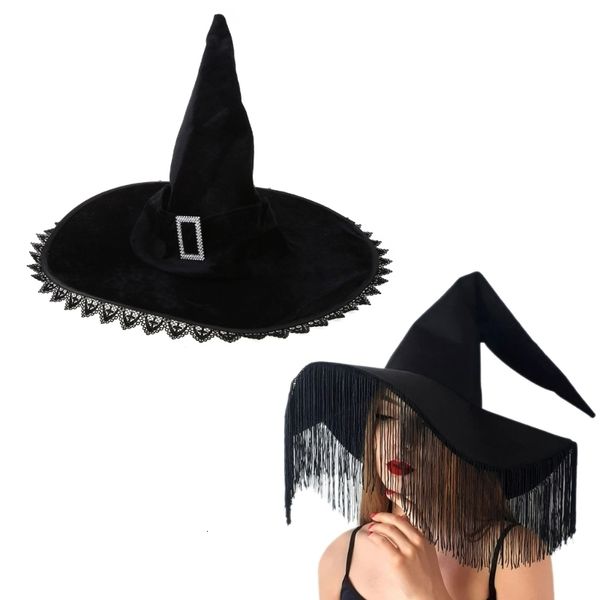 Chapéus de aba larga chapéu de bruxa preto para mulheres adulto festa do mago de Halloween 230629