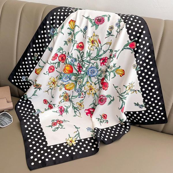 Sciarpe Morbida Sciarpa Di Seta Lucida Polka Dot Fiore Stampa Primavera Estate Cravatta Foulard Capelli Mano Polso Headkercheif Bandana