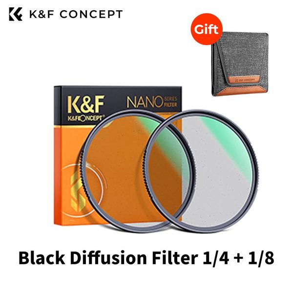 Filtros KF Conceito Black Difusão Névoa 1/4 1/8 Kit de filtro de lente Efeito especial 49/52/55/58/62/67/72/77/82m