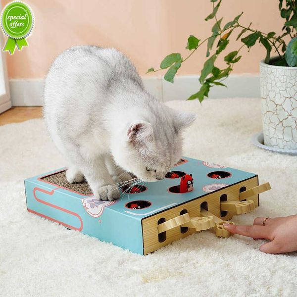 Nuovo 2022 Nuovo giocattolo per gatti Chase Hunt Mouse Cat Game Box 3 in 1 con Scratcher Funny Cat Stick Cat Hit Gophers Interactive Maze Tease Toy