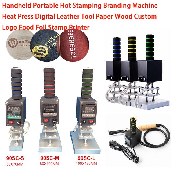 Handheld Draagbare Hot Stamping Branding Machine Warmtepers Digitale Lederen Hulpmiddel Papier Hout Aangepast Logo Voedsel Folie Stempel Printer