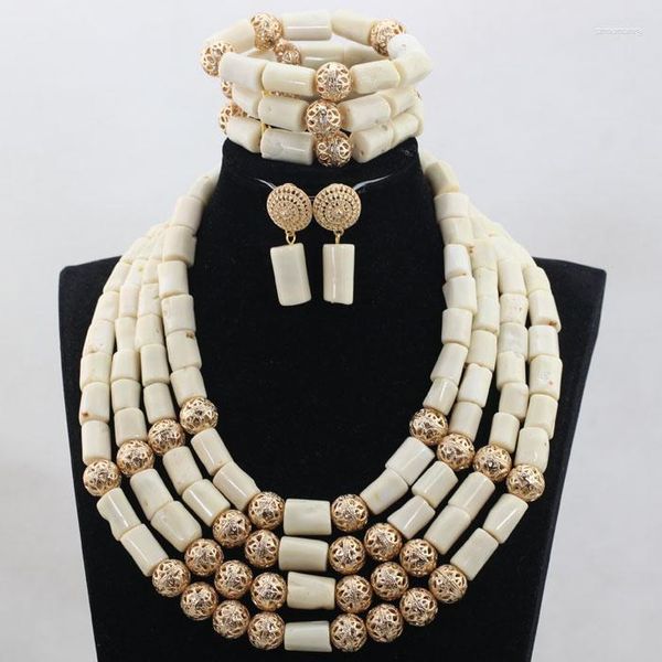 Halskette Ohrringe Set Celebrant Weiß Wunderschöner echter traditioneller Brauthochzeits-Korallen-afrikanischer nigerianischer Schmuck CNR831