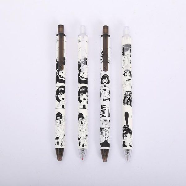 Canetas 64pcs/lote 0,5 mm kawaii preto branco 2d desenho animado meninas gel caneta mecânica caneta mecânica decoração de papelaria escrevi suprimentos de suprimentos para presente