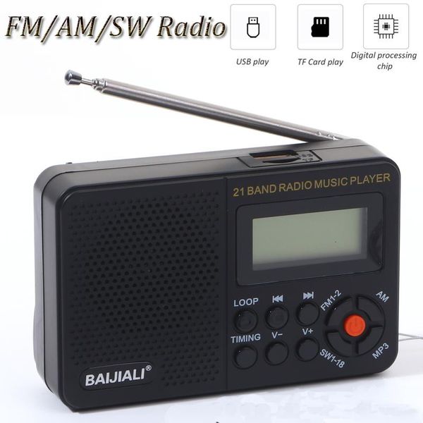 Колонки Портативное полнодиапазонное радио Мини FM/AM/SW Радио Карманный динамик Цифровой Mp3-музыкальный плеер с ЖК-дисплеем Поддержка Tf Card/USB Play