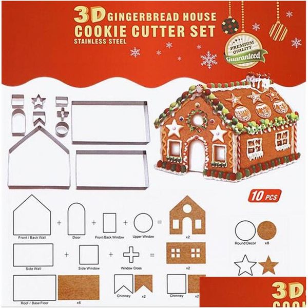 Backformen Bar 3D Lebkuchenhaus Edelstahl Weihnachtsszenario Ausstechformen Set Keksform Fondant Cutter Tool Drop D Dhrgy