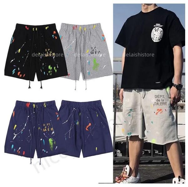 Galleryes Dept Herren-Shorts, modische Designer-Hosen, Sweat-Hose, gesprenkelt, für Herren und Damen, locker, lässig, kurz, Schwarz, Grau, Orange, Grün, Blau