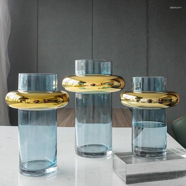 Vasos Nordic Gold Frosted Galvanoplastia Estilo Simples Alto Grau Transparente Vaso De Vidro Arranjo De Flores Decoração De Casa Enfeites