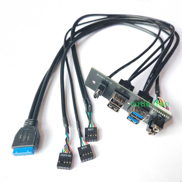 Bilgisayar Anakart Uzatma Ön Panel Kablosu 19Pin 9Pin Tip-C 2-Port USB 2.0 3.0 HD Ses 3.5mm Mic Hoparlör Soket Kablosu
