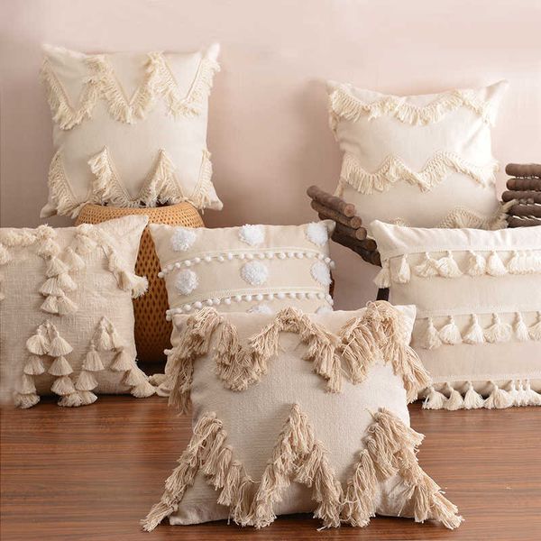 Almofada/estilo decorativo capa de almofada de pelúcia com borlas bonito círculo estilo caso casa quarto sofá decorativo
