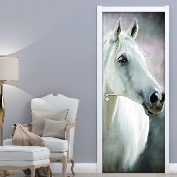 Papéis de parede Animal Cavalo Criativo DIY Adesivo autoadesivo para porta 3D Mural Imagens de parede para sala de estar quarto estudo Po papel de parede