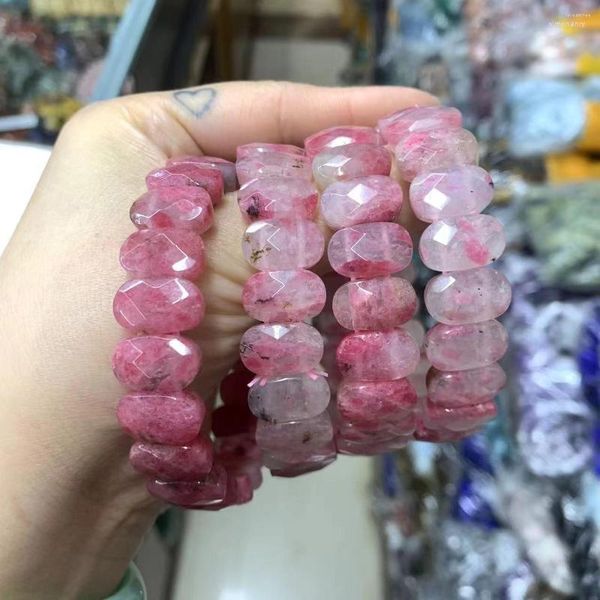 Strand Doğal Brezilyalı Rosestone Bileklik 8X14mm Erkekler Kadınlar Hediye Toptan Sevgililer Günü için Premium Takı Değerli Taşlar!