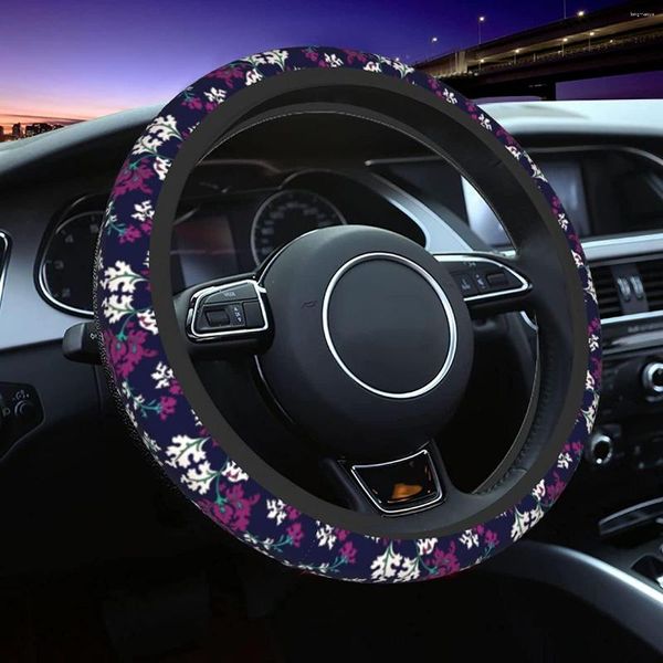 Coberturas de volante vintage flor roxa capa de carro para mulheres meninas auto universal ajuste 14,5-15 polegadas respirável antiderrapante protetor