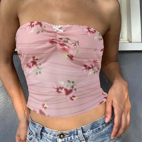 Kombinezonlar Tanklar Moda Tüp Kadınlar Için Çiçek Dantel Straplez tam örgü Kırpma Üst Seksi Kaşkorse Boho Bandeau Dans Genç