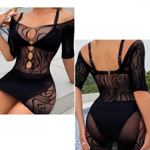 Vestidos Casuais Feminino Sexy Mesh Bodycon Dress Sex Slim Underwear Trajes Erotic Short Mini Fishnet Hollow Perspective Party Nightdress