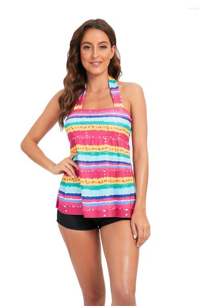 Roupa de banho feminina XXXG feminino plus size tankini maiô tie-dye maiô atlético regata de 2 peças com biquíni conjunto de bermuda