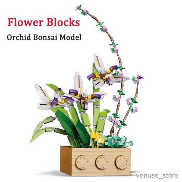 Blöcke Bausteine Simulation Blume Orchidee Phalaenopsis Pflanze Blume und Gras Modell Ornamente Kinder Spielzeug Mädchen Geschenk R230629