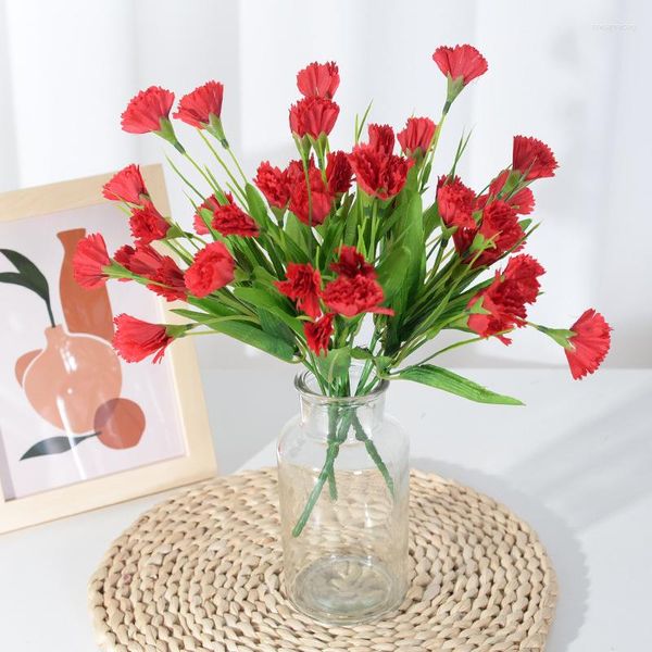 Flores decorativas buquê de flores de cravo artificial de seda planta falsa para decoração de festa em casa do dia das mães