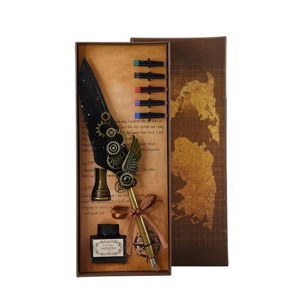 Ручки Винтажная каллиграфия с перьев Dip Fountain Pen Set Set Ink Statemery Quill Creative Retro Prins Punk Style Suppors