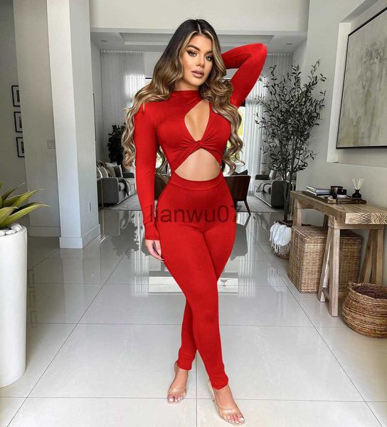 Женские комбинезоны Rompers Sexy Cut Out Twist Rompers Женский комбинезон Повседневный спорт Фитнес Выдалбливают с длинным рукавом Леггинсы Club Party Мягкие женские комбинезоны J230629