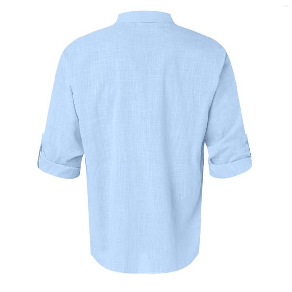 Мужские повседневные рубашки Romper Men N 1 Mens Spring Summer Loose Stand Collar Solid Color Pocket Long Sleeve Pullover Shirt