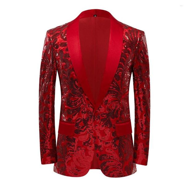 Herrenanzüge Luxus Pailletten Blazer Männer Elegante Mode Smoking Hochzeit Trauzeugen Party Pailletten Bar Kostüm Bühne Host Kleid Anzug Jacke