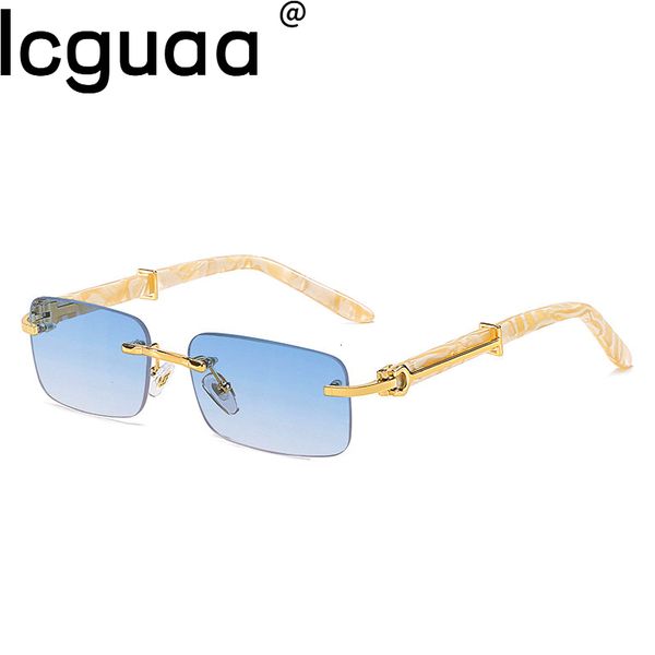 Óculos de sol quadrado sem aro rosa azul verde óculos de sol para homens designer de luxo retangular hip hop óculos de sol legais óculos de sol da moda masculina 230628