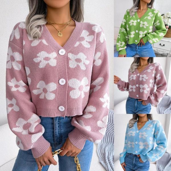 Damen Strickwaren Strickwaren Damen Pullover Web Celebrity Wind Make Wintermode Farben Blumen Laterne Ärmel Strickjacke