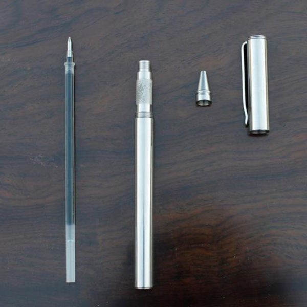 Pens 1 PCS Yaratıcı El Yapımı Metal Katı Jel Kalem Klipli 304# Paslanmaz Çelik Kalem Taktik Kalem Kendini Savunma EDC