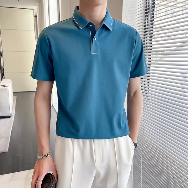 Мужские рубашки-поло с высокой эластичностью Ice Silk POLO Shirt Men 2023 Summer Short Sleeve Slim Casual T shirts Business Social Lapel Tee Tops Streetwear 230629