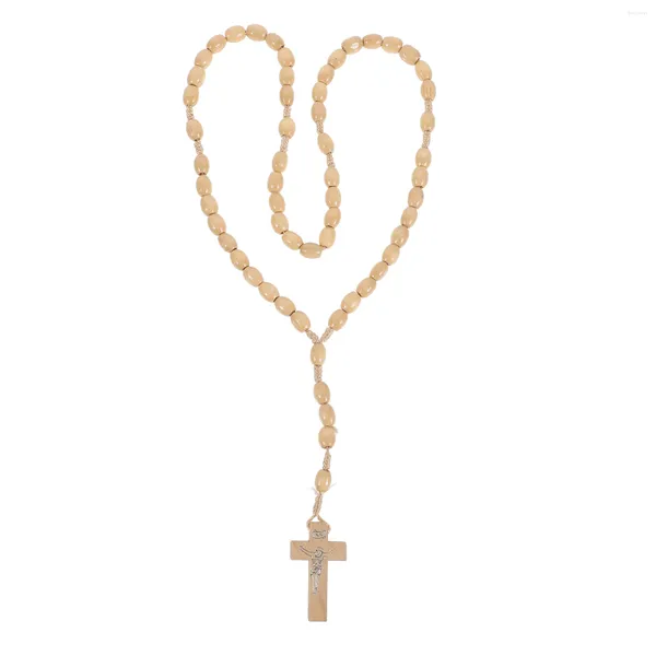 Collane con ciondolo Collana Uomo Croce Accessori per catena del rosario maschile Preghiera in legno da uomo Perline da donna Miss