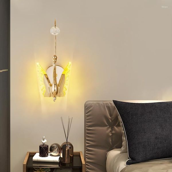 Lampada da parete JMZM Swan Gold Crystal Comodino Camera da letto Soggiorno Decorazioni per la casa Illuminazione per interni a LED