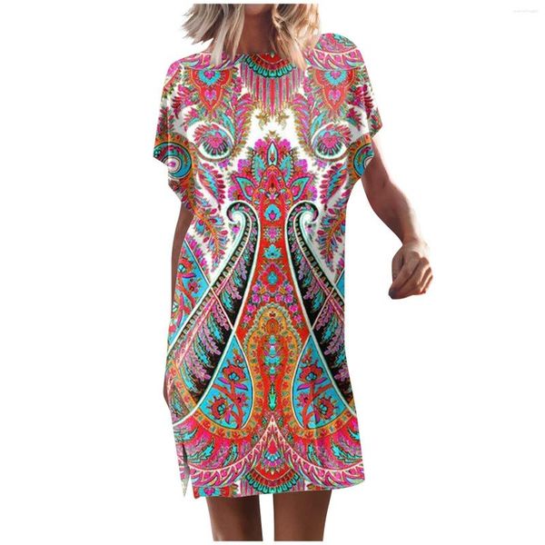 Vestidos casuais elegantes para mulheres 2023 verão sexy mini gola redonda manga curta solto floral reto lápis vestido longo