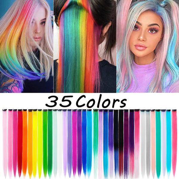 Spitze Perücken Haarteile 35 Farben Regenbogen Clip In S Gerade Welle gefärbt Blau Rosa Für Kinder Synthetische Falsche Stücke 230629