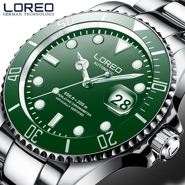 Elettrodomestici Loreo Nuovi 200 metri impermeabili Mens Sport Watch Brand Automatico Orologio meccanico Croona di zaffiro Corona rotabile Luminio