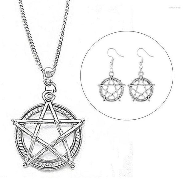 Halskette Ohrringe Set Vintage Gothic Supernatural Anhänger Pentagramm Schmuck Frauen Hexe Heidnischer Charme Freundschaft Geschenk Bijoux