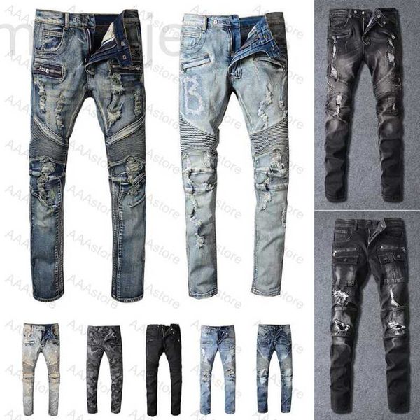 Designer di jeans da uomo Mens Designer Distressed Ripped Biker Slim Fit Motorcycle Bikers Denim For Men s Fashion Mans Black Pants pour