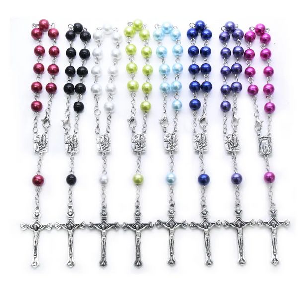 Christian Jesus Croce Bracciali Per Donna Uomo Argento Colore Vergine Maria Lunga Catena Perline Pietra Collana Gioielli Preghiera