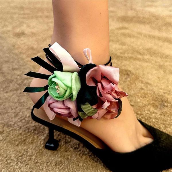 Fußkettchen, lange Seilketten mit großer Blume, Fußkettchen für Damen, elegante Fußkettchen am Bein, Damen-Sommer-Schuhe mit hohen Absätzen, Zubehör