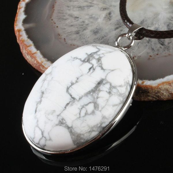 Ожерелья с подвесками Очарование 40X30MM Полосатый белый камень Howlite Овальная бусина 1 ШТ.