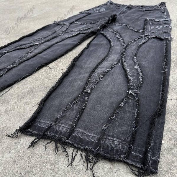 Jeans Feminino Estilo Europeu E Americano Cinza Escuro Punk Street Y2k West Calças Casal Plus Size Roupas Atacado