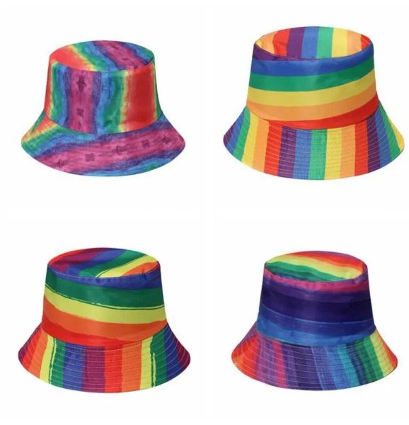 Cappello da pescatore arcobaleno LGBT Pride Berretto da pescatore Panca da esterno Cappello di protezione solare per uomo donna unisex JN29