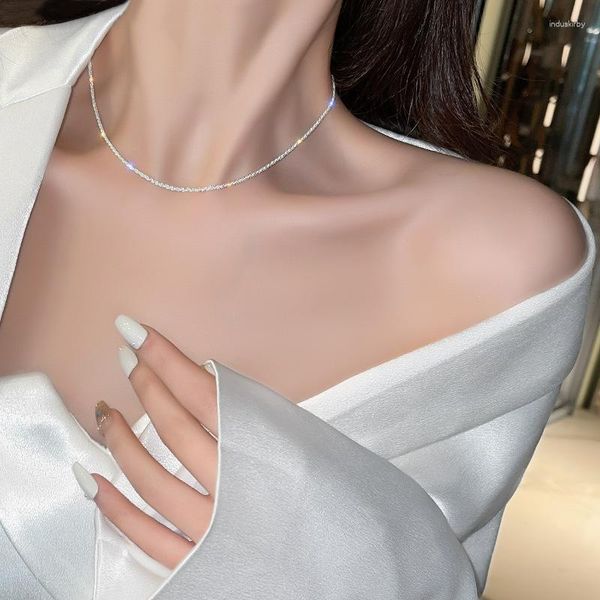 Ketten Mode Glänzende Tibetische Silber Halskette Für Frauen Mädchen Schlüsselbein Kette Choker Trendy Schmuck Hochzeit Geburtstag Geschenk 2023