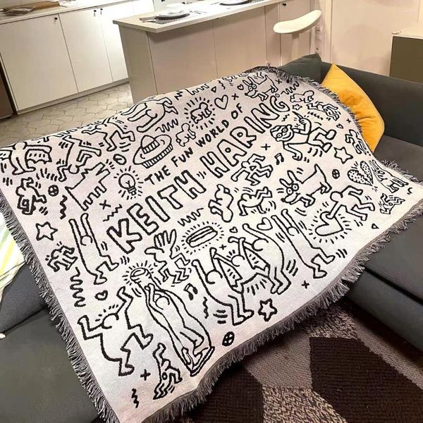 Cobertores Graffiti Master Art Colcha de Cama Preto Branco Minimalista Único Sofá Duplo Cobertor Decorativo Tapeçaria Lazer Antibolinhas