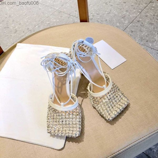 Sandalen Damen High Heel SPARKLE STRETCH Sandalen Hausschuhe Mode Leder Strass Mesh Sandale Slides Top Damen Büro Party Hochzeit Kleid Schuhe Z230629