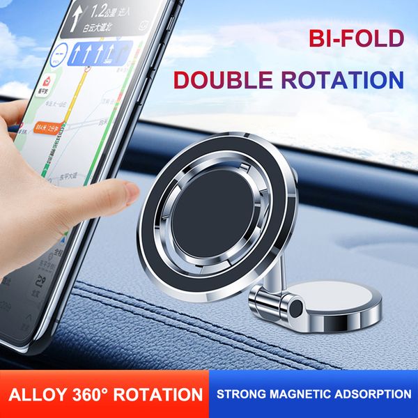 360 Rotatable Magnetic Car Phone Holder for iPhone 14 13 Magsafe Smartphone Support GPS Dobrable Alloy Car Phone Support Stand