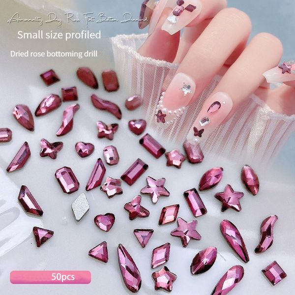 Decorações de arte para unhas 50 pçs fundo plano cristal rosa mini super flash vidro de alta qualidade manicure 3d decoração faça você mesmo 230628