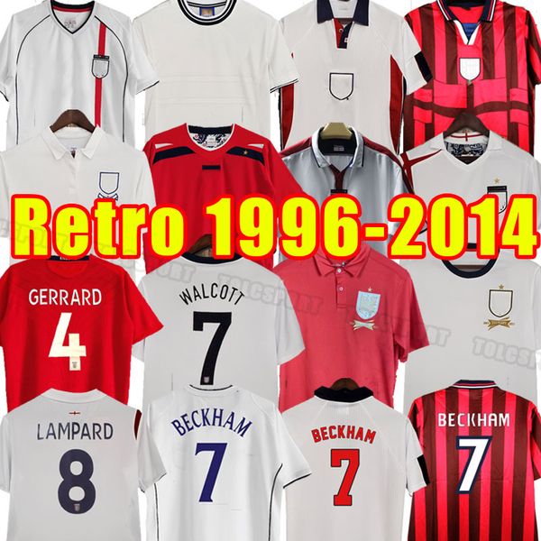 Retro Shearer Beckham Futebol Jerseys Inglaterra Gerrard Scholes Owen Heskey Gascoigne Vintage Clássico Camisa de Futebol 05 07 08 10 09 12 14 13