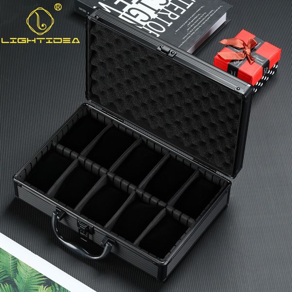 Schmuckschatullen Uhrenbox Organizer Schwarz Transparente Aluminiumlegierung Metallaufbewahrung mit Kissen Safe Großer Koffer 230628